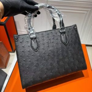 Black Genuine Ostrich Leather Structured Top-Handle Tote