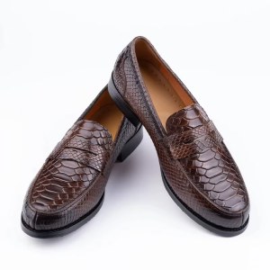 Handcrafted Dark Brown Croc-Embossed Leather Loafers