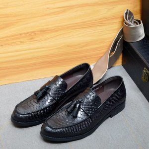 Black Crocodile-Embossed Tassel Loafers