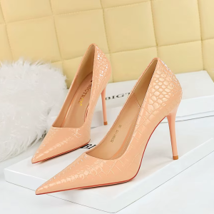 Blush Pink Crocodile-Embossed Pointed-Toe Stiletto Pumps
