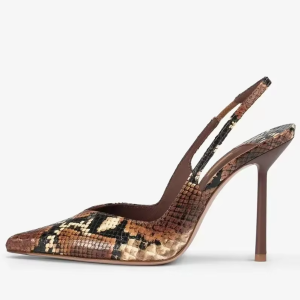 Brown Python-Print Slingback Stiletto Heels