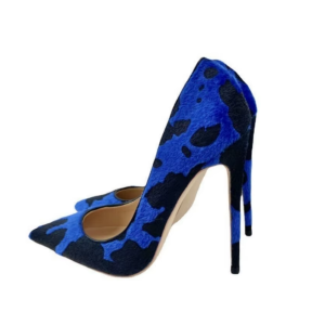 Blue-Black Animal Print Calf Hair Pointed-Toe Stiletto Pumps