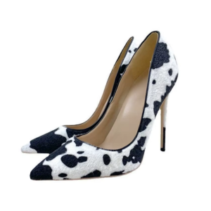 White-Black Cow Print Calf Hair Pointed-Toe Stiletto Pumps