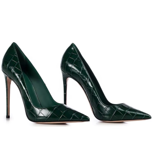 Emerald Green Gloss Crocodile-Embossed Pointed-Toe Stiletto Pumps