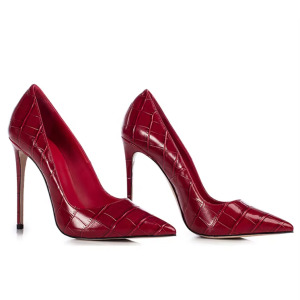 Red Gloss Crocodile-Embossed Pointed-Toe Stiletto Pumps