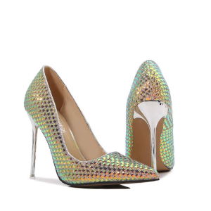 Holographic Crystal-Embellished Stiletto Pumps