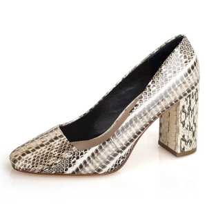 Natural Python-Print Square-Toe Block Heel Pumps